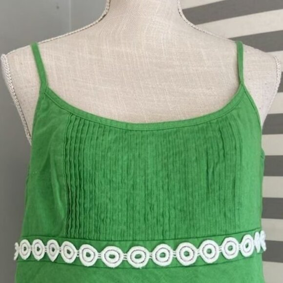 Green & White Embellished Pintuck 100% Linen Strappy Cami Blouse - Picture 3 of 4